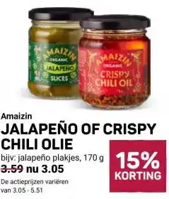Ekoplaza Amaizin JALAPEÑO OF CRISPY CHILI OLIE aanbieding