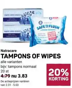 Ekoplaza Natracare TAMPONS OF WIPES aanbieding