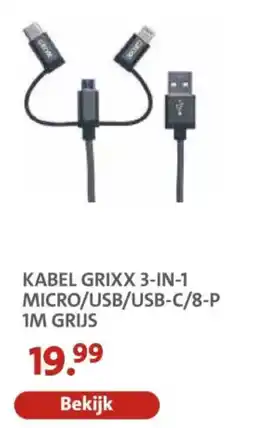 Bruna Kabel grixx 3-in-1 micro / USB / USB-C / 8-P aanbieding