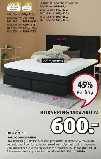 Jysk Gold C15 boxspring 140 x 200cm aanbieding