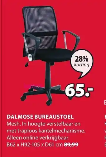 Jysk Dalmose bureaustoel B62 x H92 -105 x D61cm aanbieding