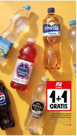 Jumbo Pepsi, Rivella, Royal Club, Crystal Clear of Sourcy Vitamin water aanbieding