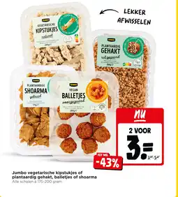 Jumbo Jumbo vegetarische kipstukjes of plantaardig gehakt, balletjes of shoarma aanbieding