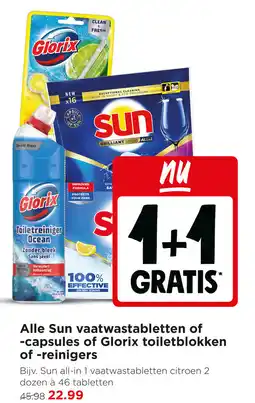 Jumbo Alle Sun vaatwastabletten of -capsules of Glorix toiletblokken of reinigers aanbieding