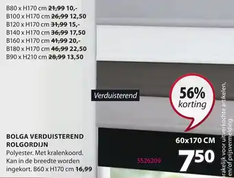 Jysk Bolga verduisterend rolgordijn 60 x 170cm aanbieding