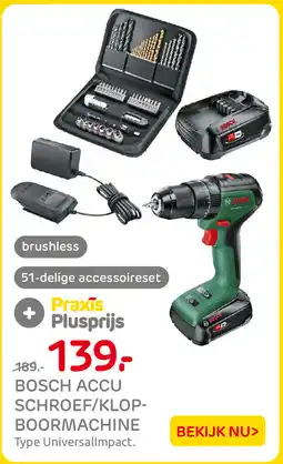 Praxis Bosch accu schroef/klopboormachine aanbieding