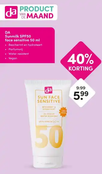 DA DA Sunmilk SPF50 face sensitive 50 ml aanbieding