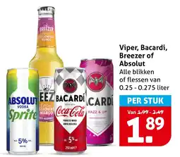 Hoogvliet Viper, bacardi, breezer of absolut aanbieding