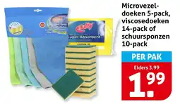 Hoogvliet Microvezel doeken 5-pack, viscosedoeken 14-pack of schuursponzen 10-pack aanbieding