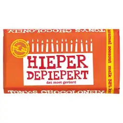 PLUS Tony's Chocolonely Melk Karamel Zeezout Gefeliciteerd aanbieding