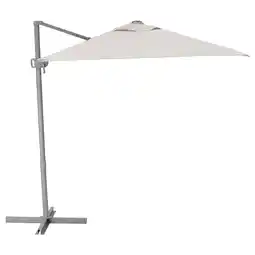 IKEA SvalÖn beige buitenparasol, rechthoekig, verstelbare kanteling, gepoedercoate metalen standaard aanbieding