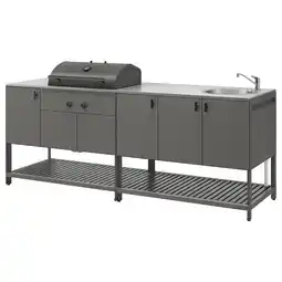IKEA BÅtskÄr Buitenkeuken m houtskoolbbq+spoelb, donkergrijs, 240x60 cm aanbieding