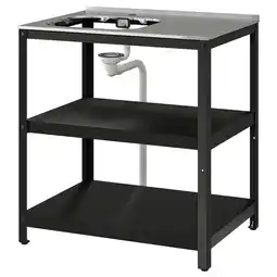 IKEA Zwarte metalen wastafelstandaard voor buiten met opbergplanken aanbieding