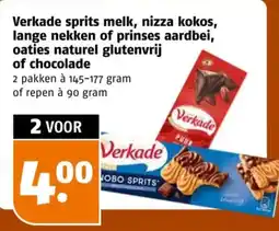 Poiesz Verkade sprits melk, nizza kokos, lange nekken of prinses aardbei, oaties naturel glutenvrij of chocolade aanbieding