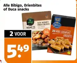 Poiesz Alle Bibigo, Orienbites of Duca snacks aanbieding