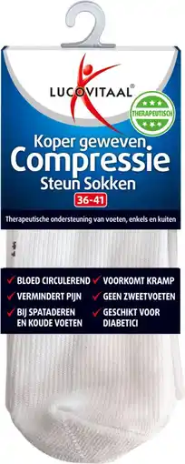 Bol.com Lucovitaal Koper compressie steunsok maat 36-41 wit (1paar) aanbieding