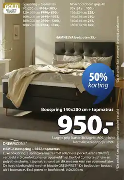 Jysk Dreamzone Hemla boxspring + Resa topmatras aanbieding