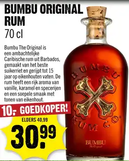 Dirck 3 Bumbu The original Barbados Rum 70 cl aanbieding