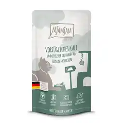 Zooplus 12x125g MjAMjAM Quetschie Kalf & Kalkoen nat kattenvoer aanbieding