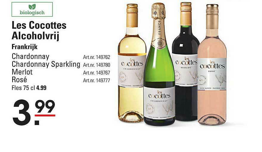 Les Cocottes Alcoholvrij Chardonnay, Chardonnay Sparkling, Merlot Of