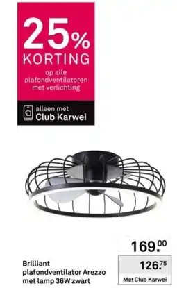 Karwei Brilliant plafondventilator arezzo met lamp aanbieding