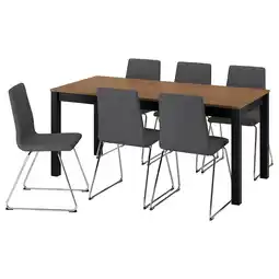IKEA Ålhult / lillÅnÄs Tafel met 6 stoelen, zwart/bruin/gunnared donkergrijs verchroomd, 170x80 cm aanbieding