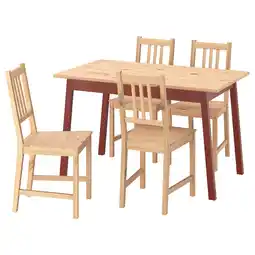 IKEA Pinntorp: houten eettafel & 4 stoelen - lichtbruin met rode ondertoon aanbieding