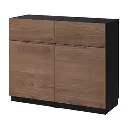 IKEA KlackenÄs dressoir. Donkere houten afwerking, zwarte lijst. Rechthoekig ontwerp met vier deuren aanbieding