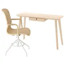 IKEA Lisabo / stigbygel Bureau en stoel, essenfineer beige/wit aanbieding
