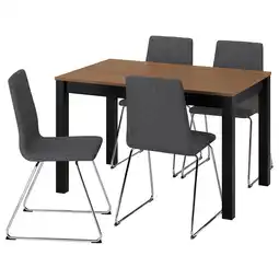 IKEA Ålhult / lillÅnÄs Tafel en 4 stoelen, zwart/bruin/gunnared donkergrijs verchroomd, 120x80 cm aanbieding