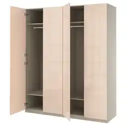 IKEA Beige pax kledingkast met twee open deuren die lege planken onthullen aanbieding