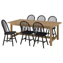 IKEA Eiken eethoek met 6 stoelen, een mix van rustieke en moderne stijlen aanbieding