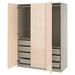 IKEA Pax kledingkast in beige met drie afdelingen, lades en planken aanbieding