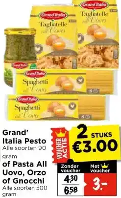 Vomar Voordeelmarkt Grand' Italia Pesto of Pasta All Uovo, Orzo of Gnocchi aanbieding