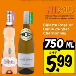 Vomar Voordeelmarkt Billette Rosé of Danie de Wet Chardonnay aanbieding