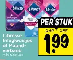 Vomar Voordeelmarkt Libresse Inlegkruisjes of Maand- verband aanbieding
