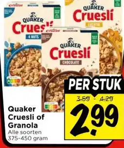 Vomar Voordeelmarkt Quaker Cruesli of Granola aanbieding