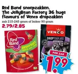 Boon`s Markt Red Band snoepzakken. The JellyBean Factory 36 huge flavours of Venco dropzakken aanbieding