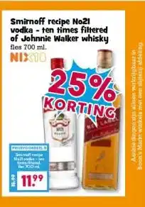 Boon`s Markt Smirnoff recipe No21 vodka ten times filtered of Johnnie Walker whisky aanbieding