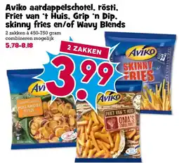 Boon`s Markt Aviko aardappelschotel, rösti, Friet van 't Huis, Grip 'n Dip. skinny fries en/of Wavy Blends aanbieding