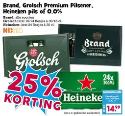 Boon`s Markt Brand, Grolsch Premium Pilsener, Heineken pils of 0.0% aanbieding