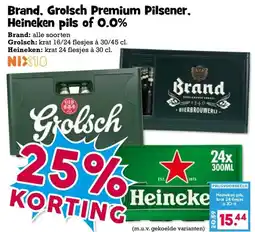 Boon`s Markt Brand, Grolsch Premium Pilsener, Heineken pils of 0.0% aanbieding