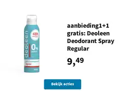 Plein.nl aanbieding1+1 gratis: Deoleen Deodorant Spray Regular aanbieding