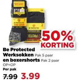 PLUS Be Protected Werksokken en boxershorts aanbieding