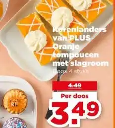 PLUS Korenlanders van PLUS Oranje tompoucen met slagroom aanbieding