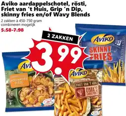 Coop Aviko aardappelschotel, rösti, Friet van 't Huis, Grip 'n Dip, skinny fries en/of Wavy Blends aanbieding