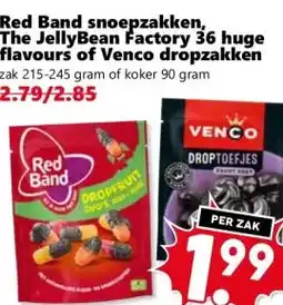 Coop Red Band snoepzakken, The JellyBean Factory 36 huge flavours of Venco dropzakken aanbieding