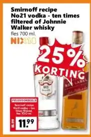Coop Smirnoff recipe No21 vodka - ten times filtered of Johnnie Walker whisky aanbieding