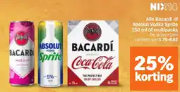 Albert Heijn Alle Bacardi of Absolut Vodka Sprite of multipacks aanbieding
