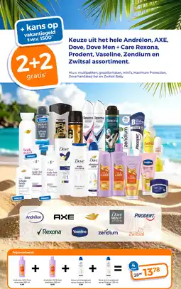 Trekpleister Keuze uit het hele Andrélon, AXE, Dove, Dove Men + Care Rexona, Prodent, Vaseline, Zendium en Zwitsal assortiment. aanbieding